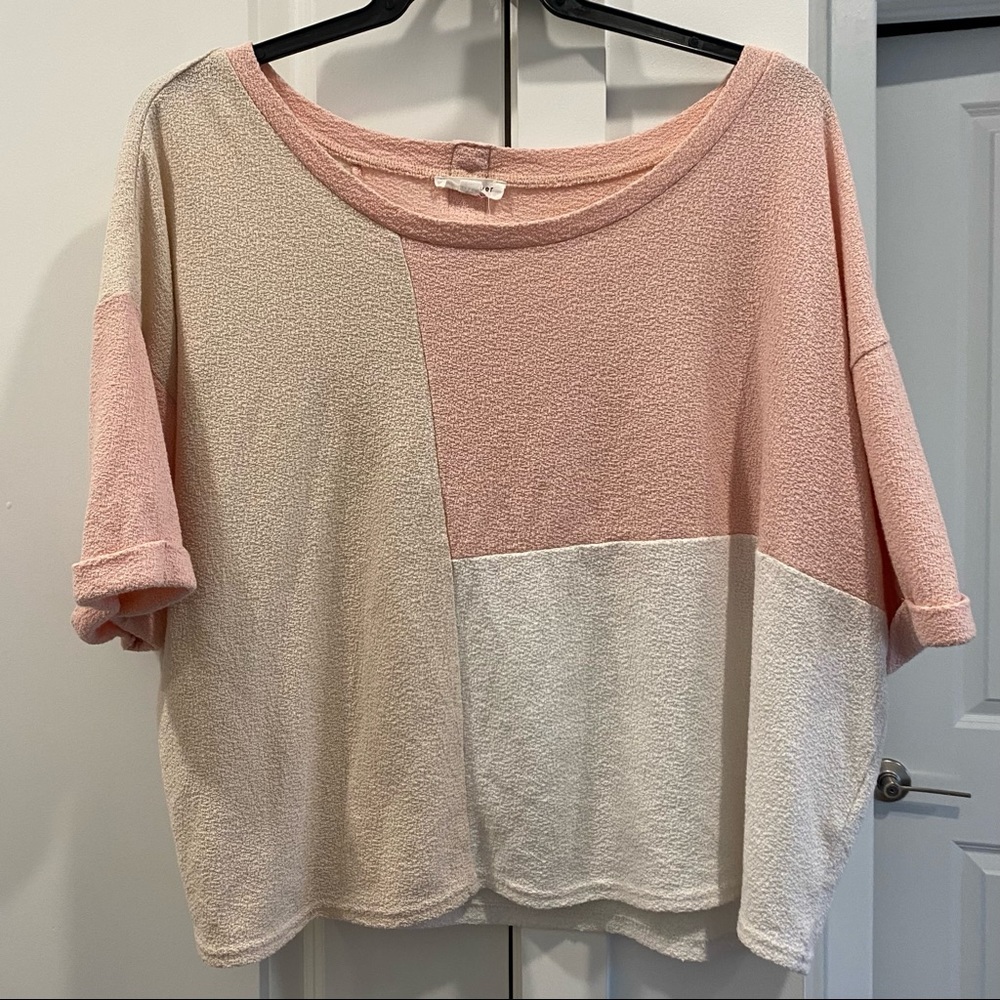 Pink color blocked oversized short sleeve tee